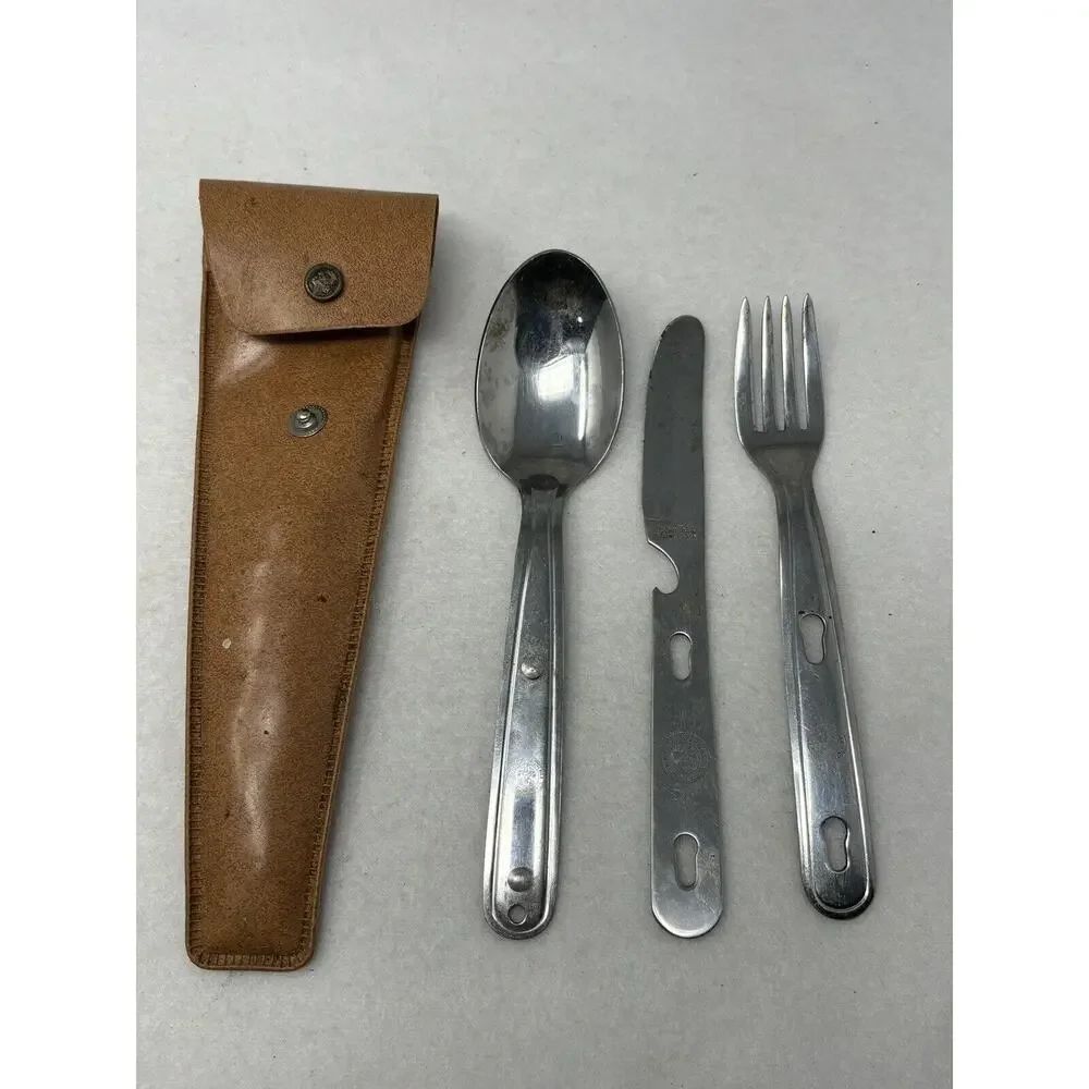 Vtg Boy Scouts Utensil Set Camping Hiking Knife‎ Fork Spoon Imperial Stainless